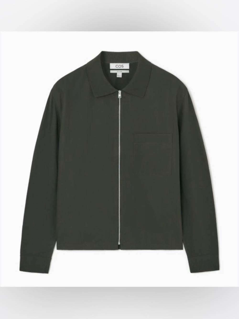 COS Olive Green Collared Zip Shirt Jacket - Size Large